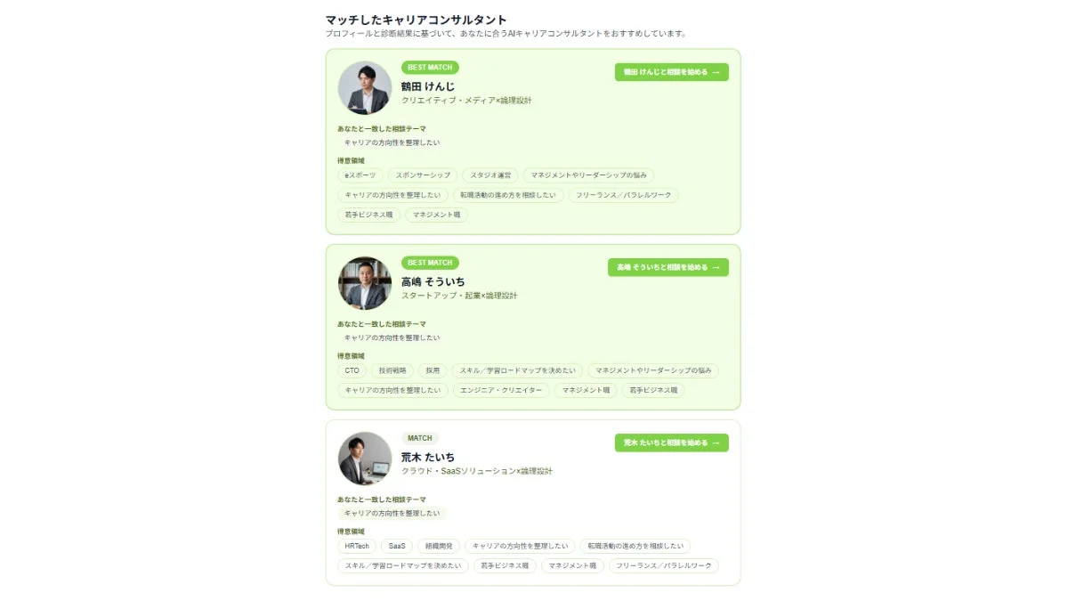 AIによるマッチング画面