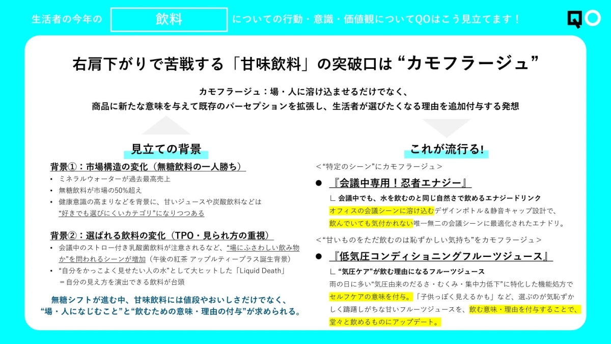甘味飲料の「カモフラージュ」戦略