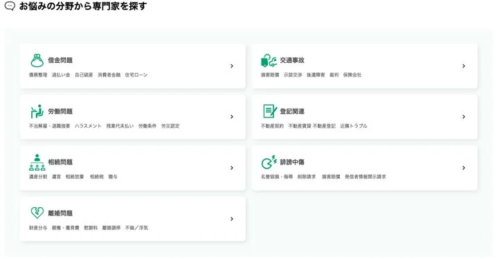 お悩みの分野から専門家を探す