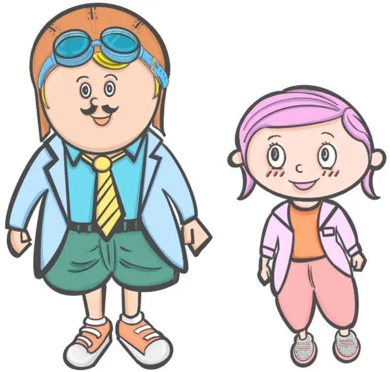 パイロット帽とゴーグルをつけた男性キャラクターと、ピンクの髪の女性キャラクターが並んで笑顔を見せているイラストです。二人とも白衣のような服を着ています。