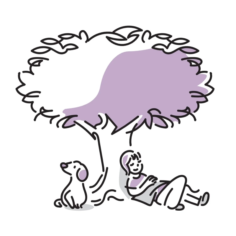 木陰でリラックスするイラスト