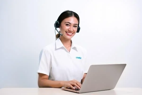 ヘッドセットを装着した女性教師