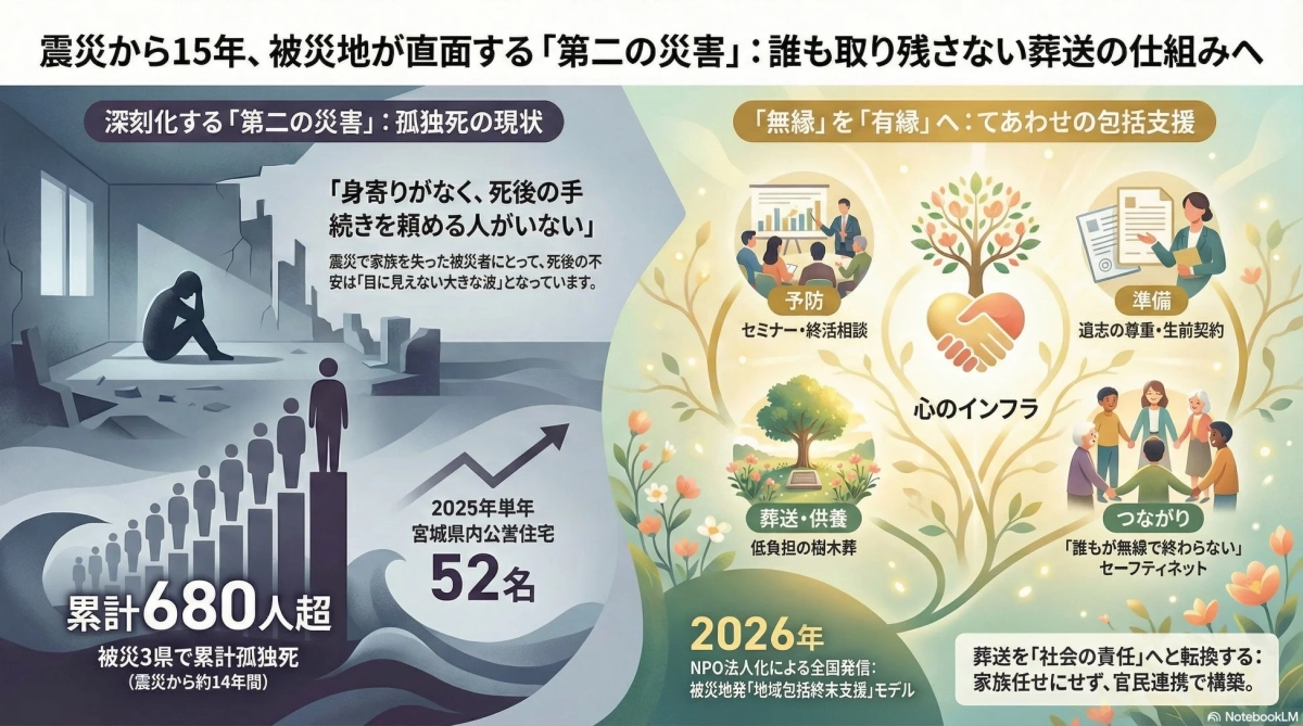 震災から15年、被災地が直面する「第二の災害」:誰も取り残さない葬送の仕組みへ