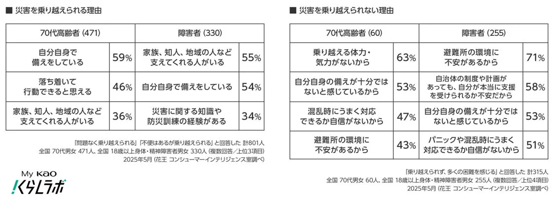 災害を乗り越えられる理由/乗り越えられない理由