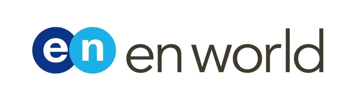 「enworld」という企業ロゴが白い背景に表示されています。最初の「e」と「n」はそれぞれ青と水色の円の中にあり、その後にダークグレーの文字で「enworld」と続いています。